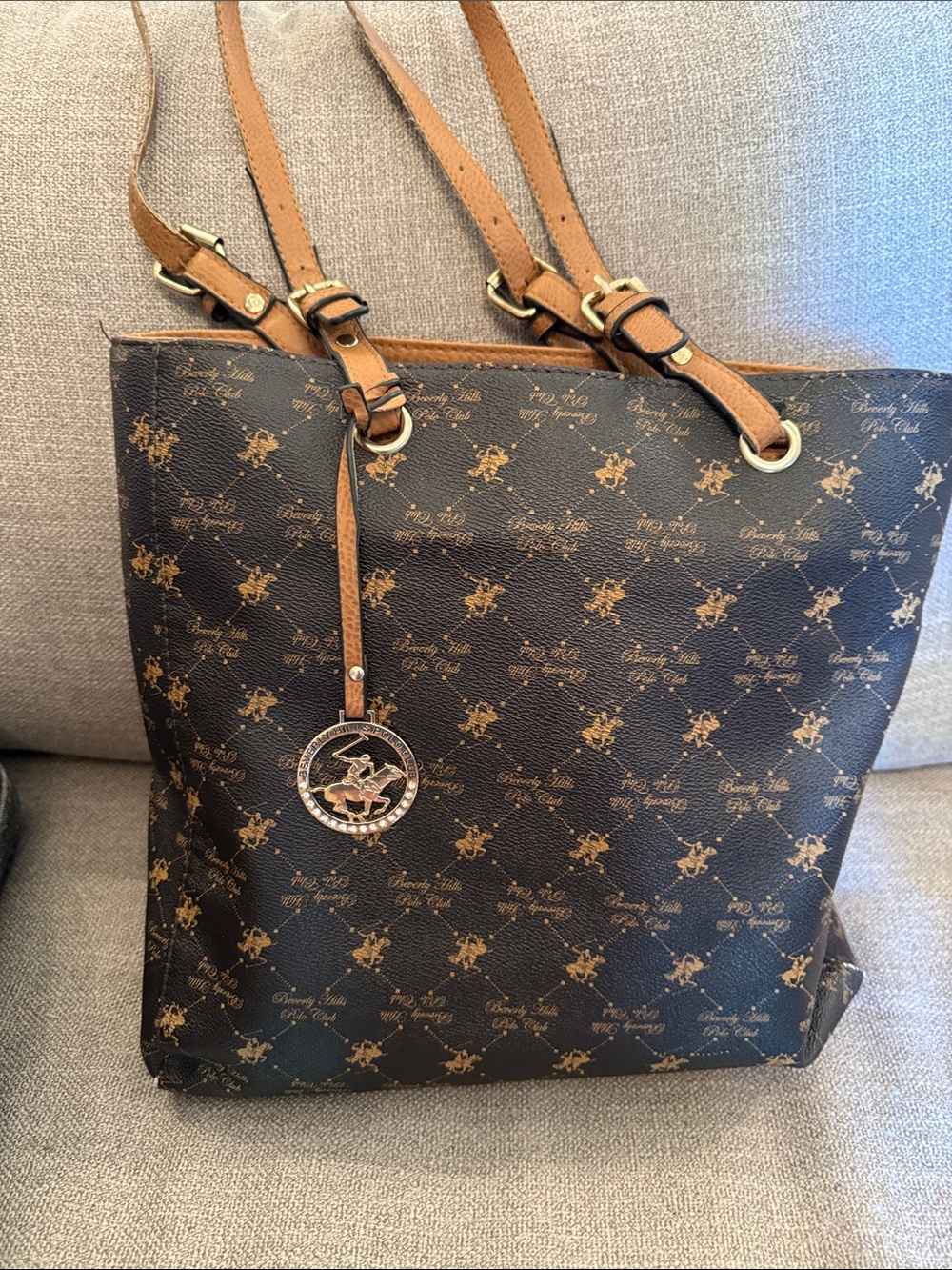 Polo club 🏇Brown Patterned Tote Bag with Tan Straps